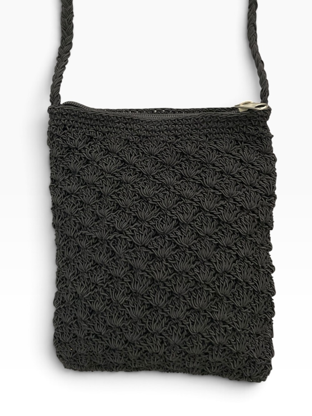 BOHEMIAN STYLE Vintage Black Crochet Crossbody Pouch Bag Open Shell/Fan Pattern